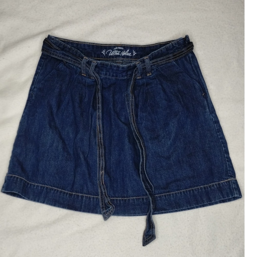 Old Navy Denim Skirt Ultra Blue Tie Waist Casual Mini Skirt Size 6